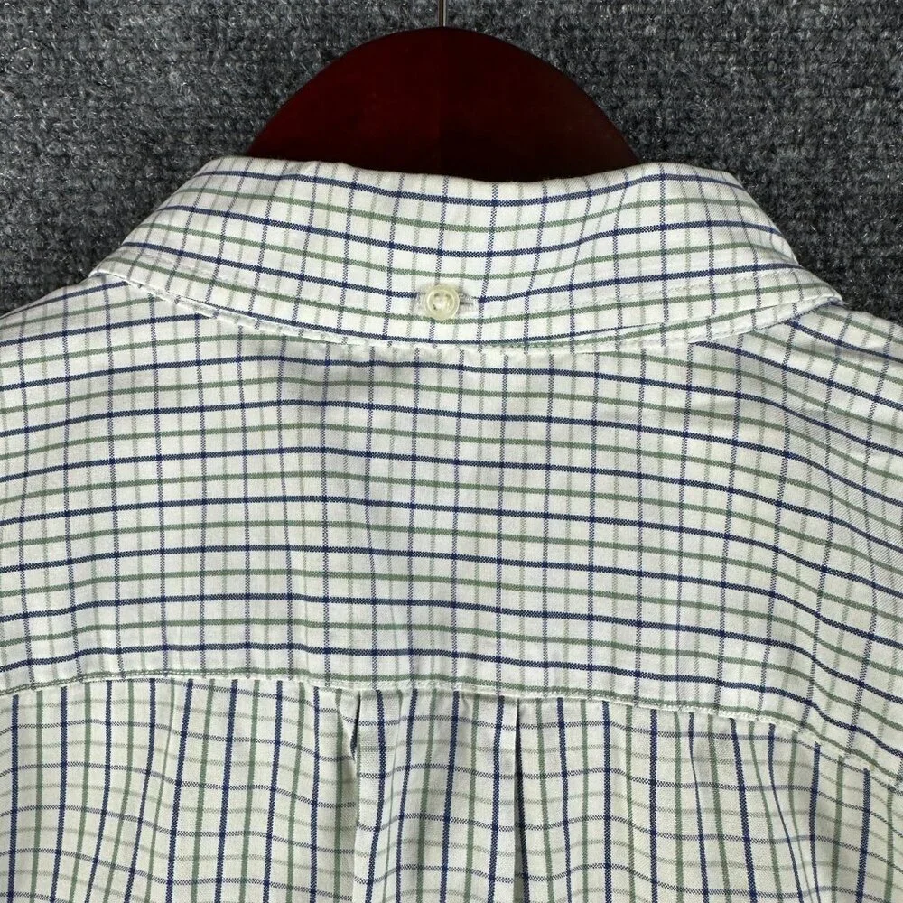 J Crew Shirt Mens Large Regular Fit Button Down Blue Green White Cotton Plaid